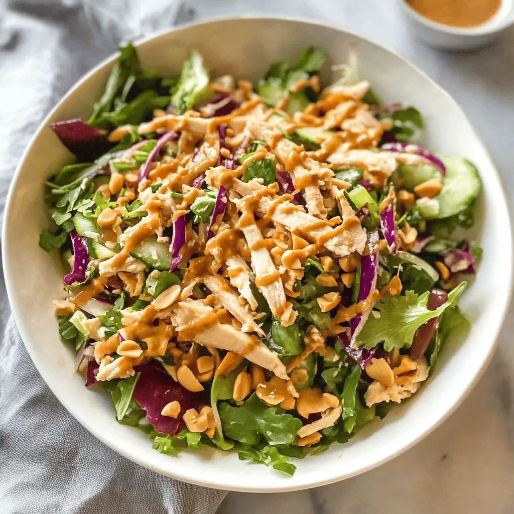 Brighten up your meal with this Asian Chopped Chicken Salad! Bursting with fresh vegetables, tender chicken, and a creamy peanut dressing, it's perfect for lunch or a light dinner. This recipe is not only easy to prepare but also packed with flavor and nutrition. Save this delightful dish for your next gathering or picnic!