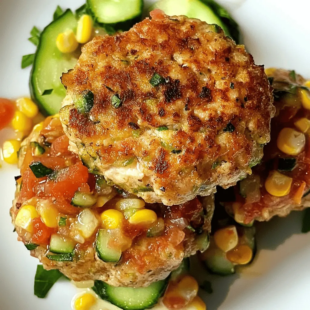 Say goodbye to boring burgers! These Chicken, Zucchini, and Fresh Corn Burgers are juicy, flavorful, and topped with a refreshing Tomato Cucumber Relish. Perfect for summer cookouts or weeknight dinners, they're a delicious twist on your classic favorite. Save this recipe and impress your family and friends with something new and tasty!