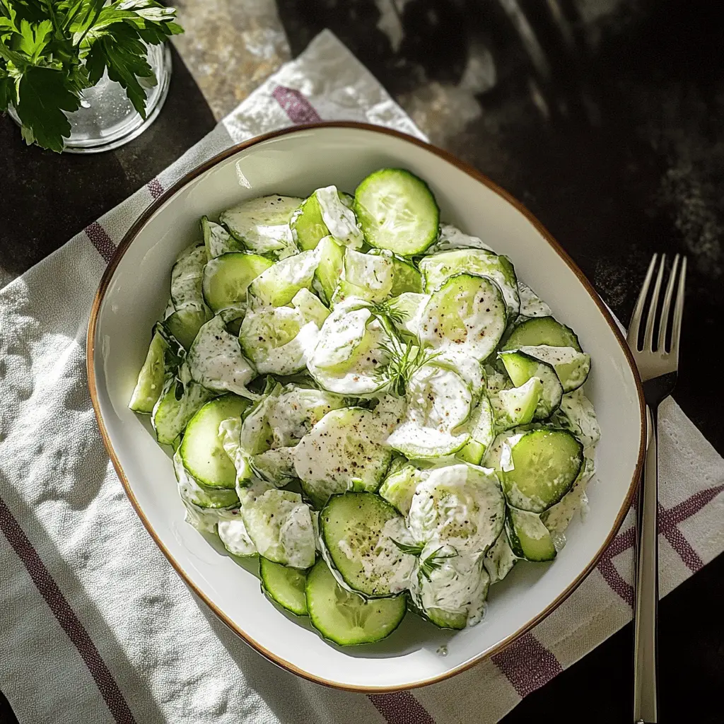Refresh your summer meals with this Creamy Cucumber Salad! This easy recipe combines crunchy cucumbers, creamy dressing, and a hint of dill for a cool side dish that's perfect for barbecues or picnics. It's light, flavorful, and a breeze to whip up. Save this recipe to add a delicious touch to your next gathering!