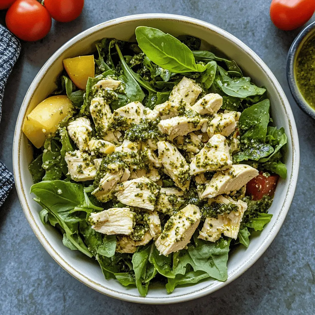 Looking for a fresh and flavorful meal? This Pesto Chicken Salad combines tender chicken, vibrant basil pesto, and crunchy veggies for a delicious twist on a classic salad. Perfect for lunch or a light dinner, it's quick to make and packed with nutrients. Save this recipe for your next gathering or weekday meal prep!