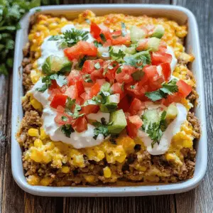 This Cornbread Taco Bake combines the best of two worlds: flavorful taco filling and fluffy cornbread. Packed with seasoned ground beef, beans, and gooey cheese, it's a dish everyone will love! Perfect for weeknight dinners or game day gatherings. Save this easy recipe to impress your family or friends on your next occasion!