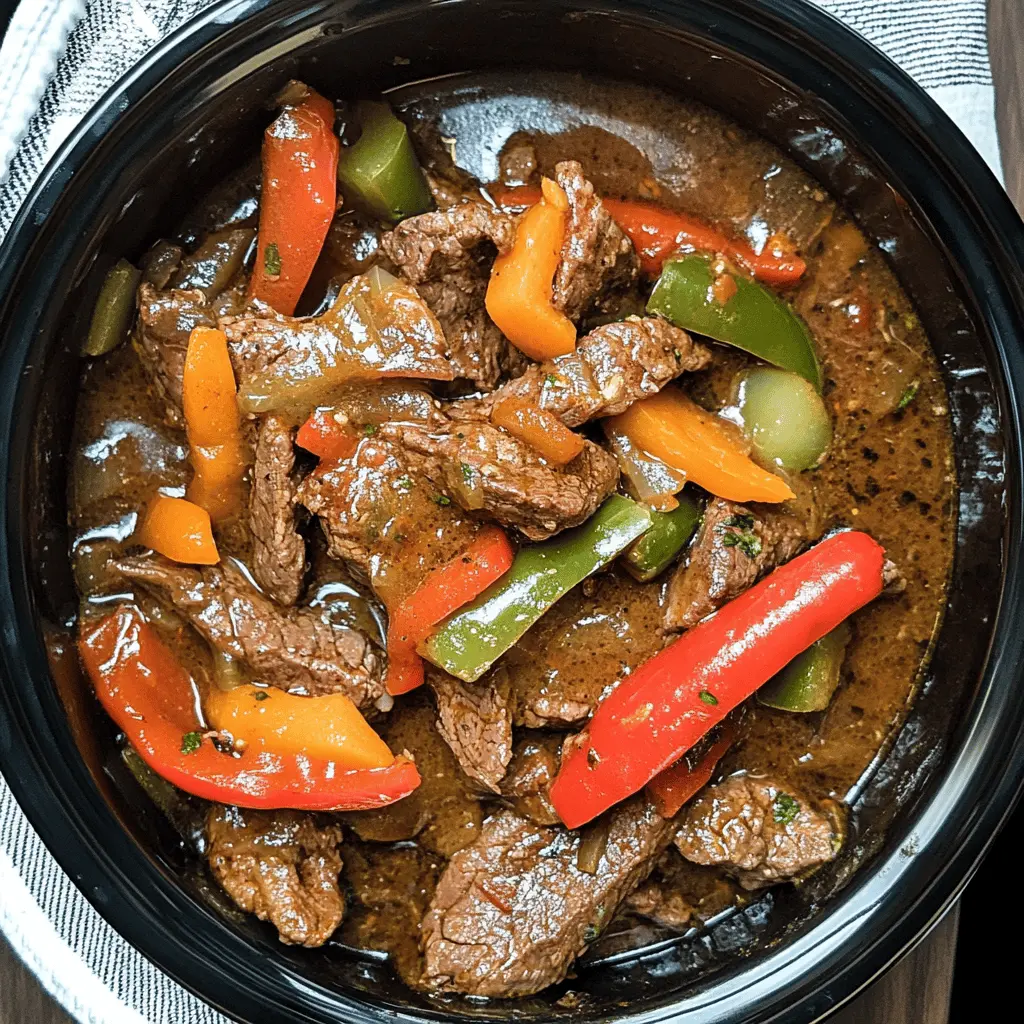 Enjoy a hearty meal with this simple Crock Pot Pepper Steak! Tender beef, vibrant bell peppers, and a savory sauce come together for a dish that's perfect for busy weeknights. Serve it over rice or noodles for a satisfying dinner the whole family will love. Save this recipe for your next gathering or cozy night in!
