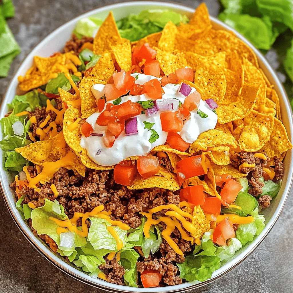 Enjoy a crunchy and delightful Doritos Taco Salad that’s perfect for any gathering! This dish combines seasoned ground beef, fresh veggies, and zesty taco flavors, all topped with crispy Doritos for that extra crunch. Save this recipe to create a fun and delicious meal for your next barbecue, game day, or potluck!
