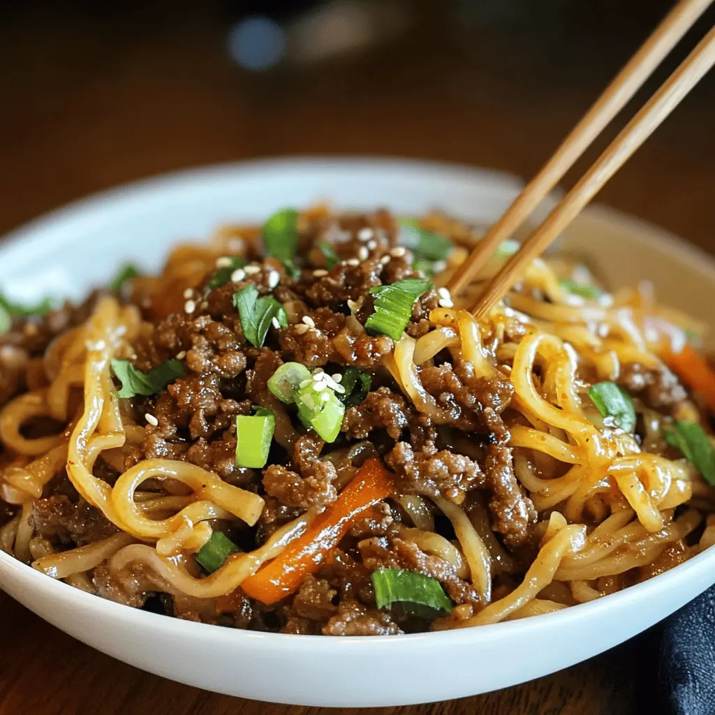 Whip up a delicious bowl of Mongolian Ground Beef Noodles that bursts with flavor! This easy recipe combines ground beef, vibrant veggies, and savory sauces for a weeknight dinner everyone will love. Perfect for meal prep or a cozy gathering. Save this pin to keep the recipe handy for your next mealtime!