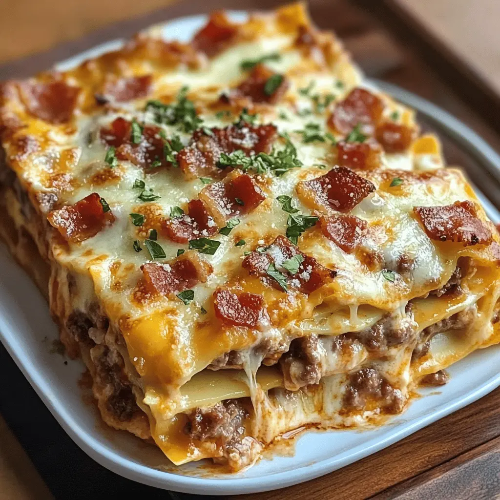 Craving a comforting twist on a classic? This Parmesan Garlic Bacon Cheeseburger Lasagna layers savory beef, crispy bacon, and rich cheese for a hearty meal that's perfect for family dinners or game day! Easy to make and bursting with flavor, it’s sure to become a new favorite. Save this recipe to enjoy a deliciously different lasagna soon!