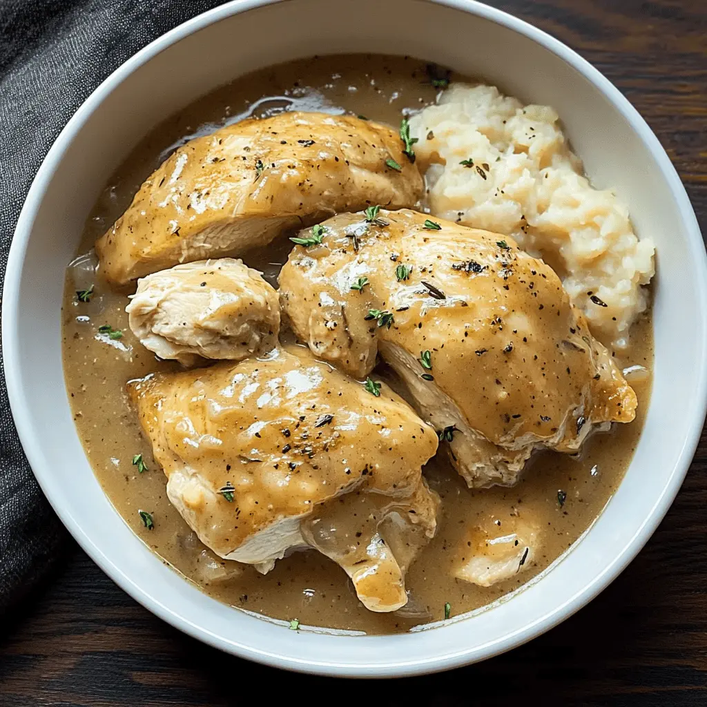 This easy Slow Cooker Chicken and Gravy recipe is perfect for busy days! Tender chicken simmers in a rich, savory gravy that's delicious over rice or mashed potatoes. With just a few simple ingredients, you can create a comforting meal your family will love. Save this recipe for a quick weeknight dinner or a cozy weekend feast!