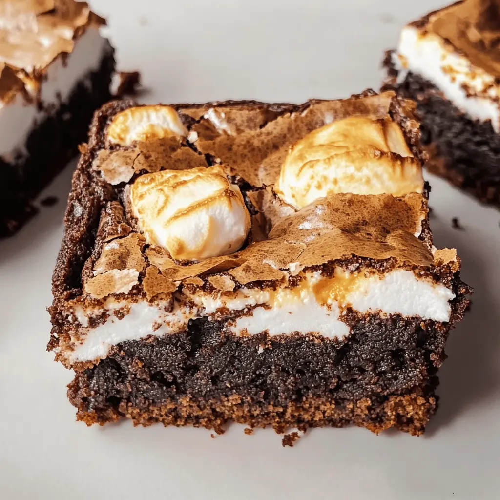 Enjoy the perfect dessert blend of rich brownie goodness and toasted marshmallow delight with these S'mores Brownies! Each bite combines smooth chocolate, crunchy graham crackers, and fluffy vanilla bean marshmallow for a tasty twist on a classic treat. Save this recipe for your next gathering or cozy night in!