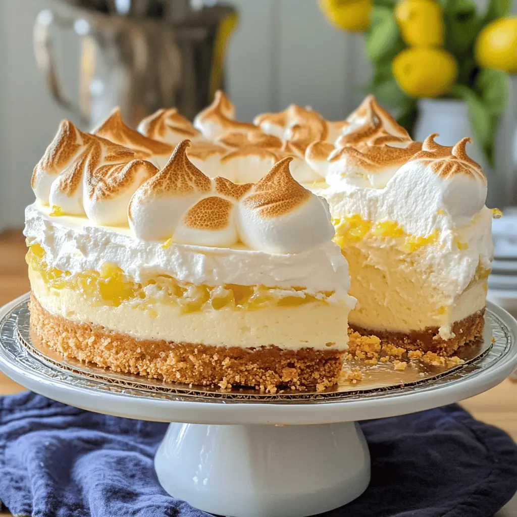 Bright, tangy, and oh-so-delicious, this Triple Lemon Meringue Cheesecake combines the zesty flavors of lemon with a creamy cheesecake base and a fluffy meringue topping. Perfect for any celebration or a sweet family dinner! Save this delightful recipe to make a memorable dessert that will impress your guests and satisfy your sweet tooth!