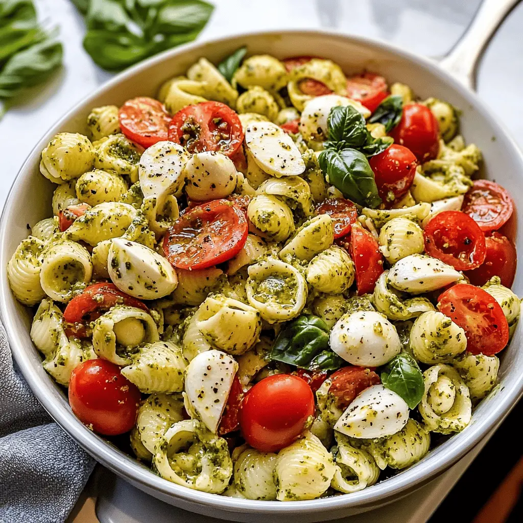 Easy Light and Creamy Pesto Caprese Pasta Salad