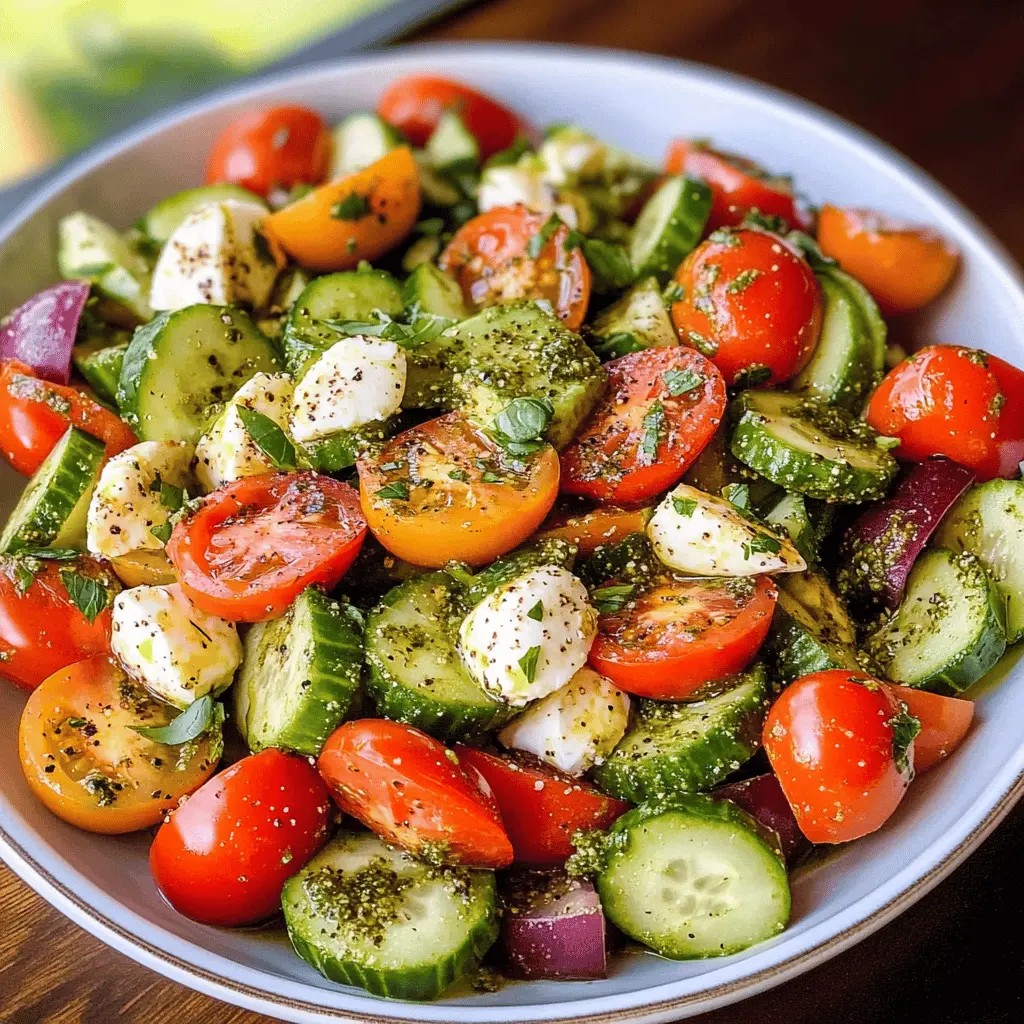Fresh Tomato Cucumber Salad with Avocado and Mozzarella