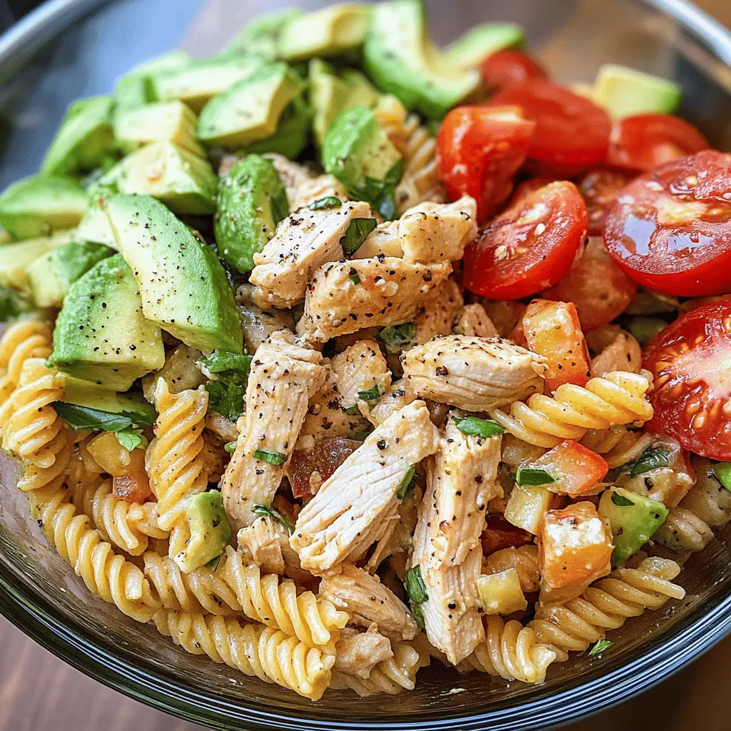 Healthy Chicken Pasta Salad with Avocado and Tomato