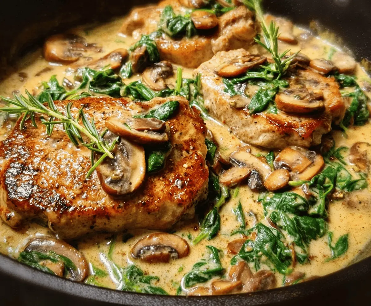 Creamy Spinach Mushroom Pork Chops Recipe
