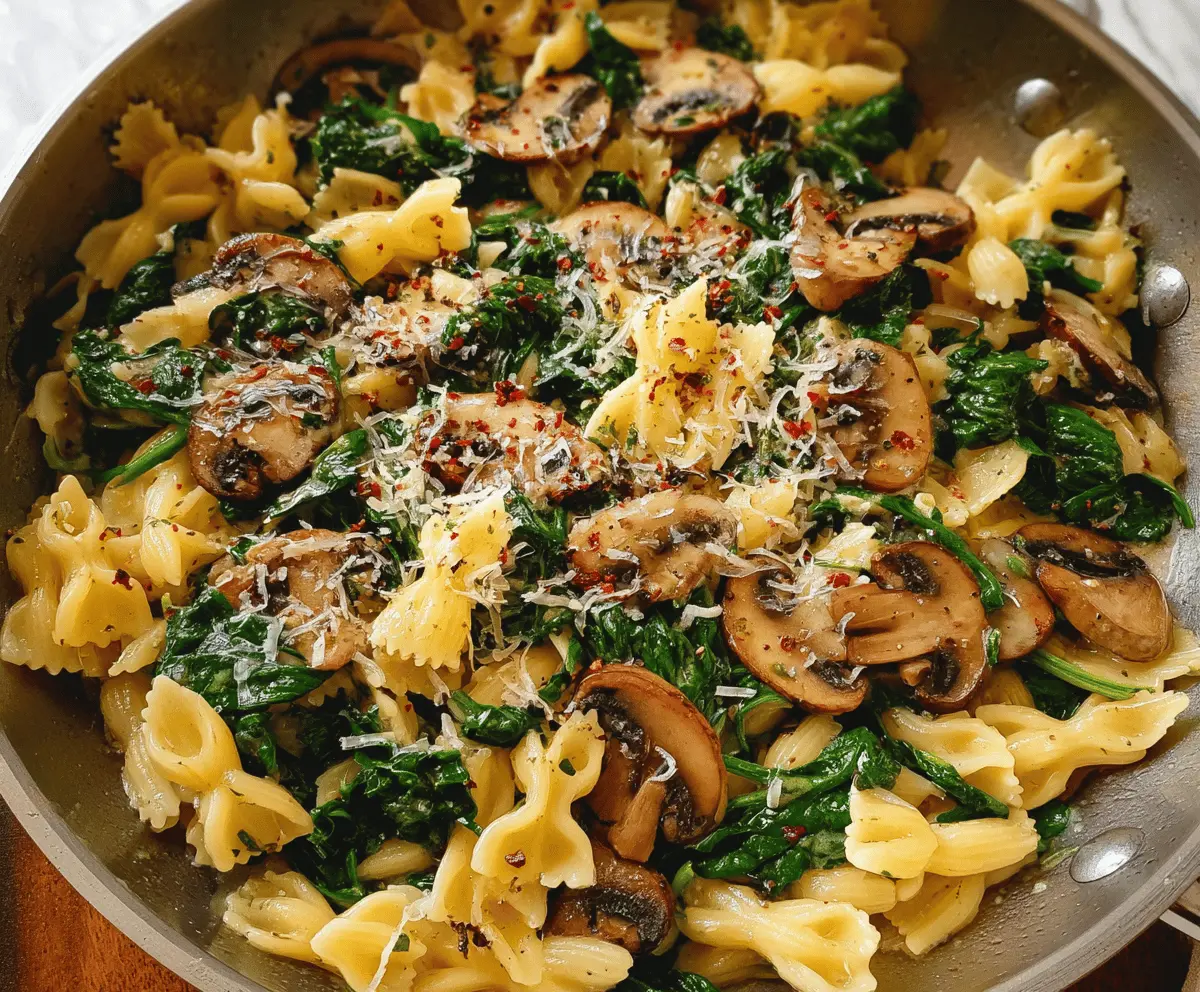 Easy Parmesan Spinach Mushroom Pasta Skillet