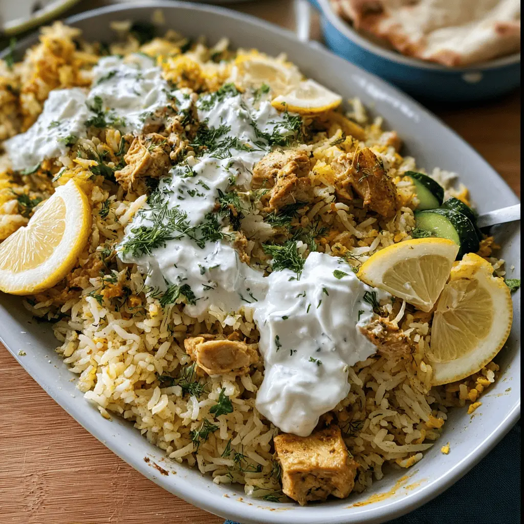 Easy Dump and Bake Chicken with Tzatziki Rice