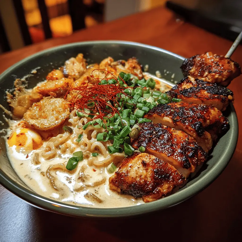 Fiery Chicken Ramen with Creamy Garlic Sauce Recipe