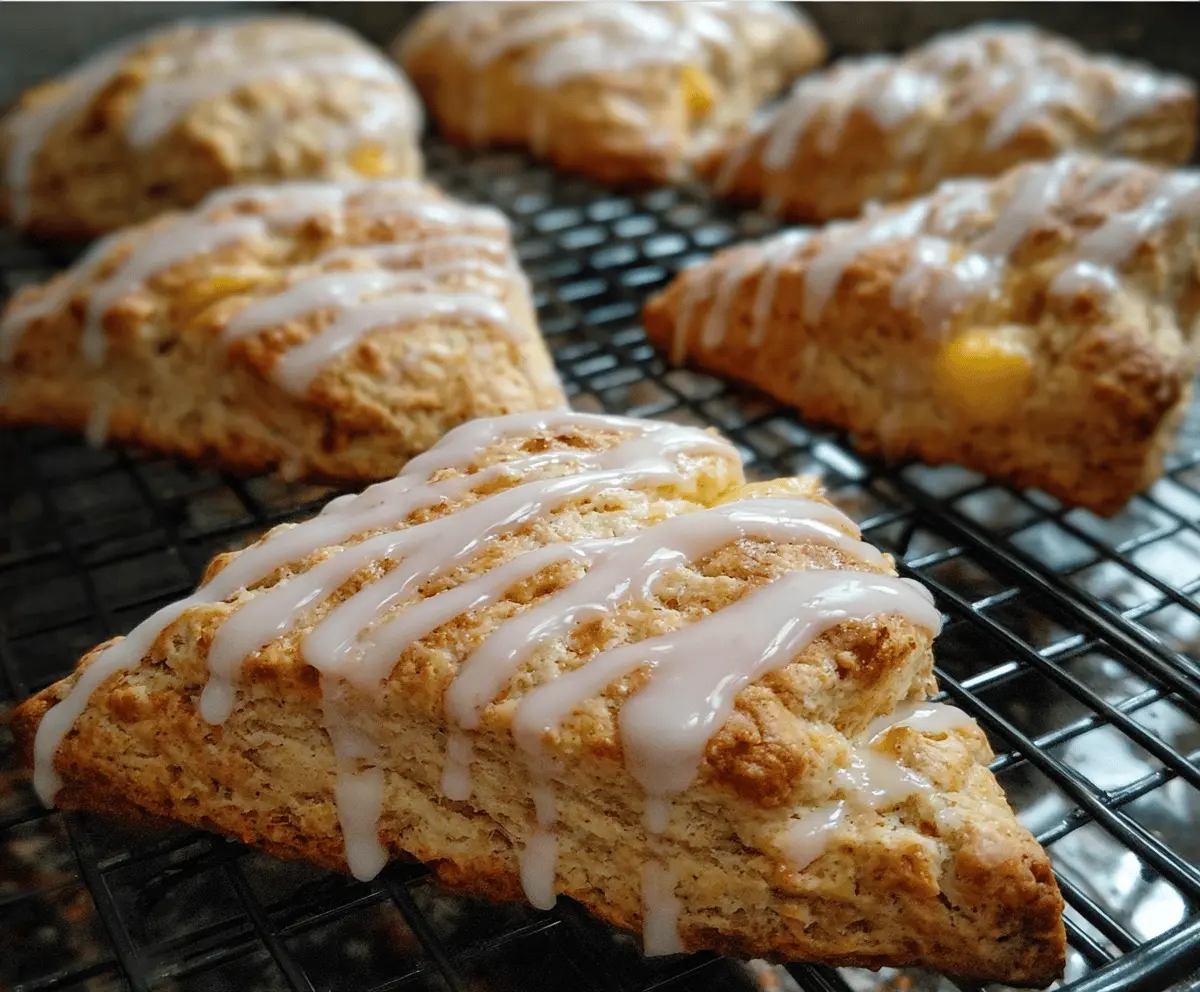 Fresh Peach Pie Scones With Sweet Vanilla Glaze