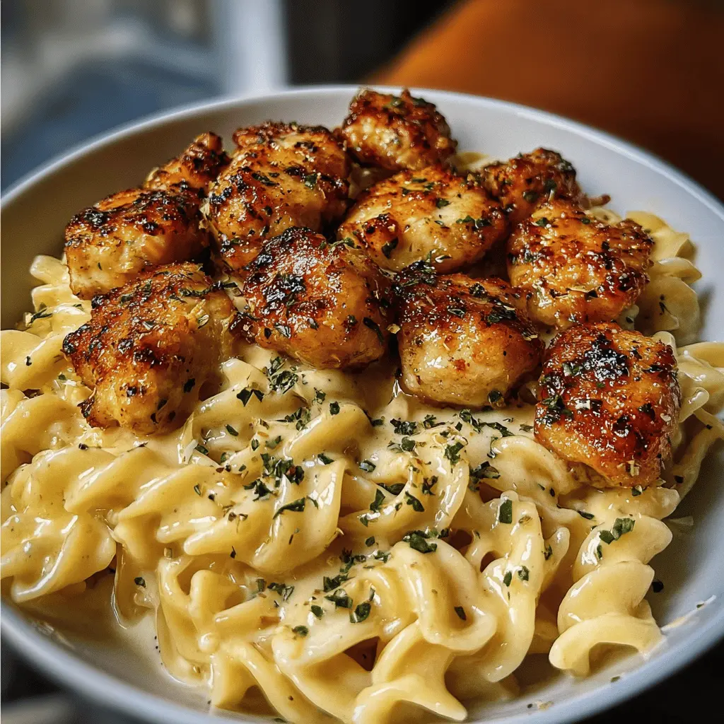 Garlic Butter Chicken Bites with Creamy Parmesan Pasta