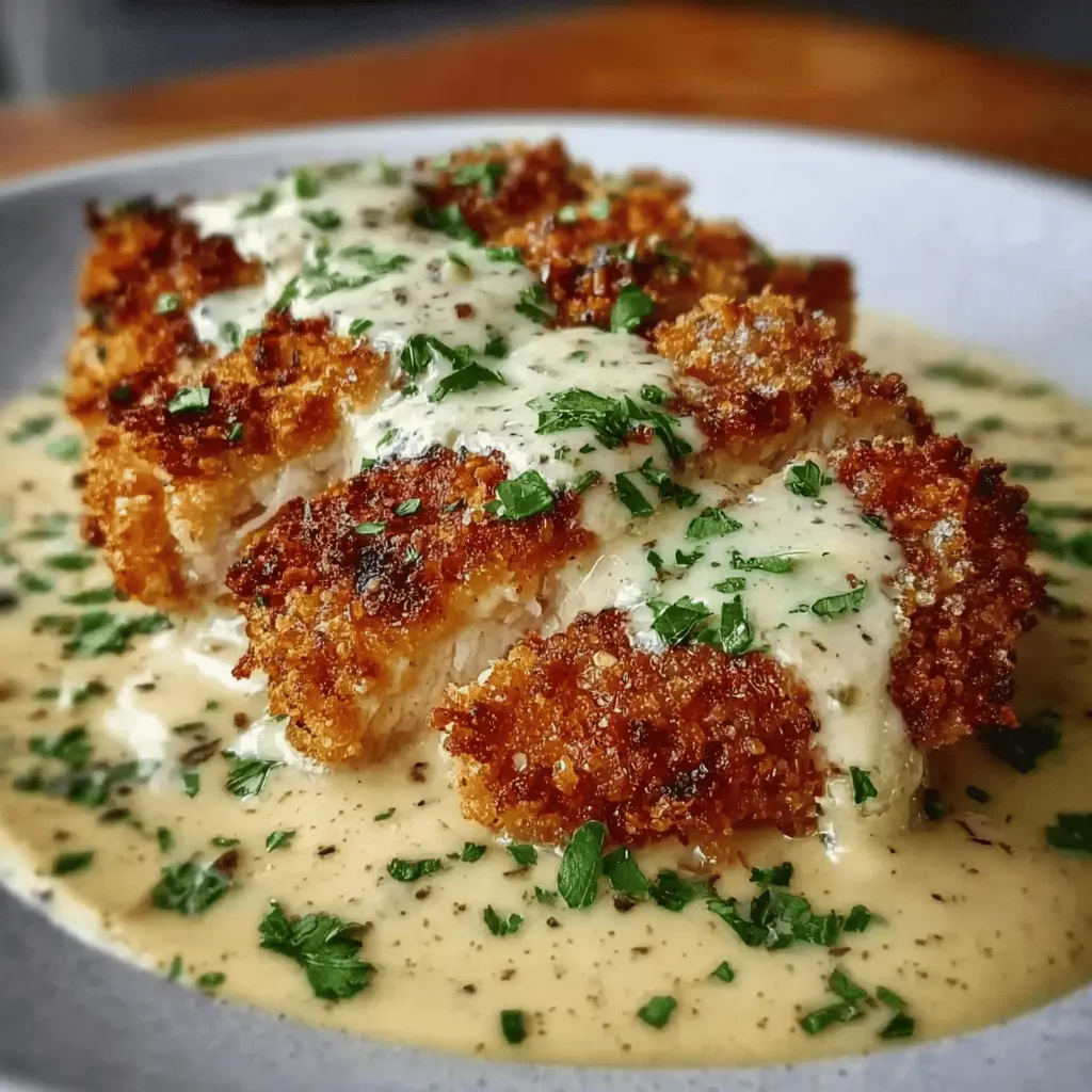 Crispy Parmesan Chicken with Creamy Garlic Sauce