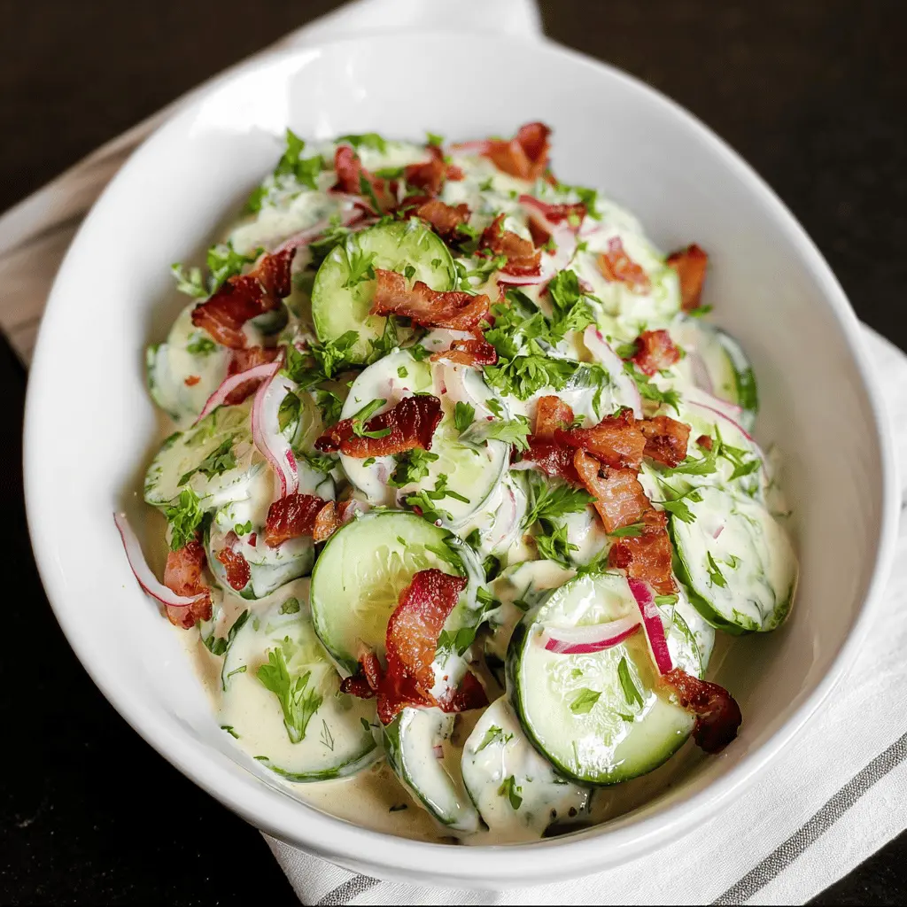 Creamy Cucumber Salad with Bacon and Cheese