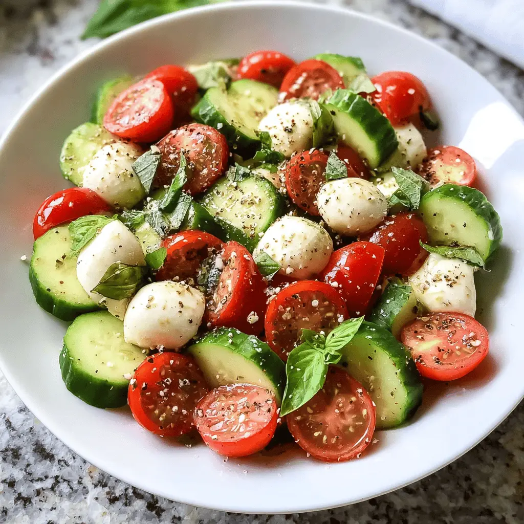 Fresh Cucumber Caprese Salad with Basil and Mozzarella
