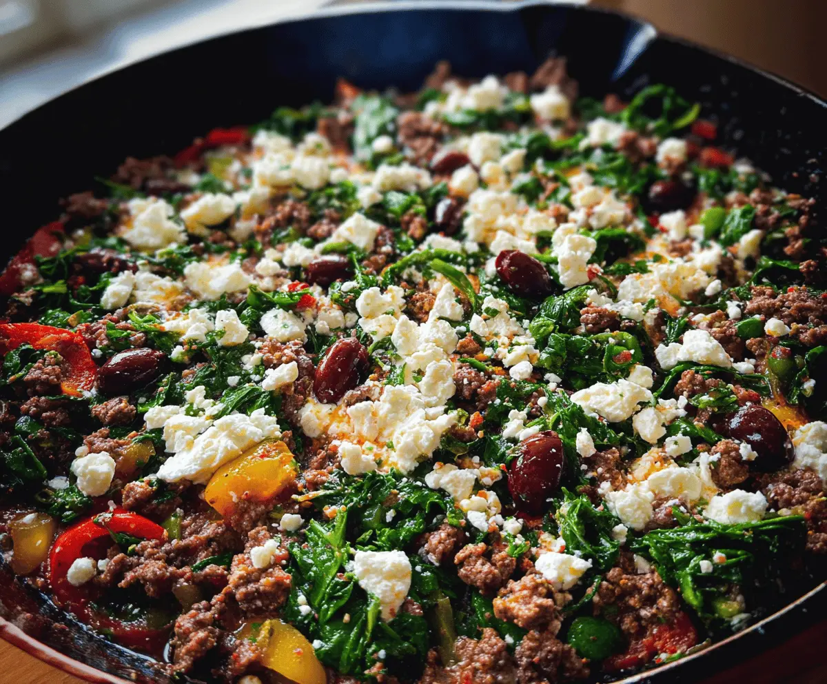 Easy Ground Beef and Spinach Skillet with Feta