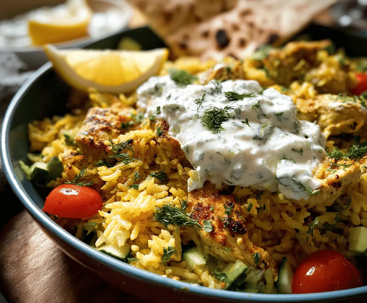 Easy Dump and Bake Chicken with Creamy Tzatziki Rice