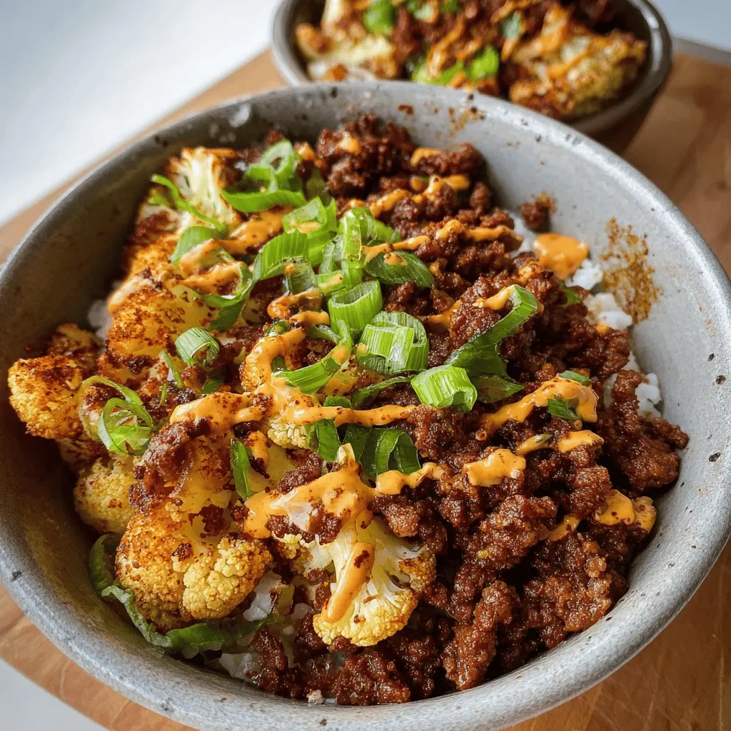 Crispy Chile Beef and Cauliflower Protein Bowls
