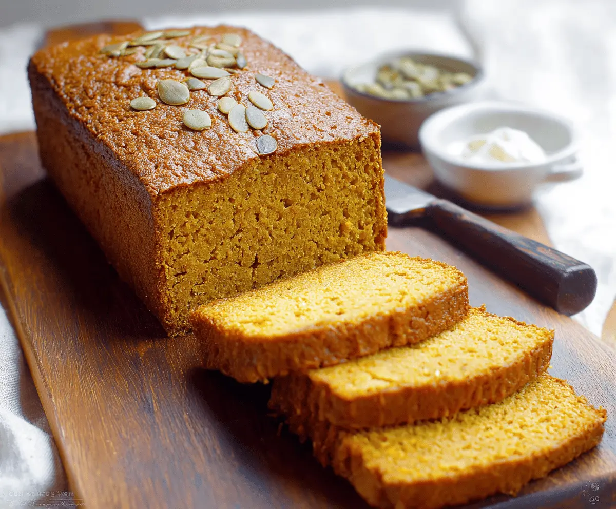 Delicious homemade keto pumpkin bread with a moist texture, topped with cinnamon and walnuts, perfect for low-carb fall treats.