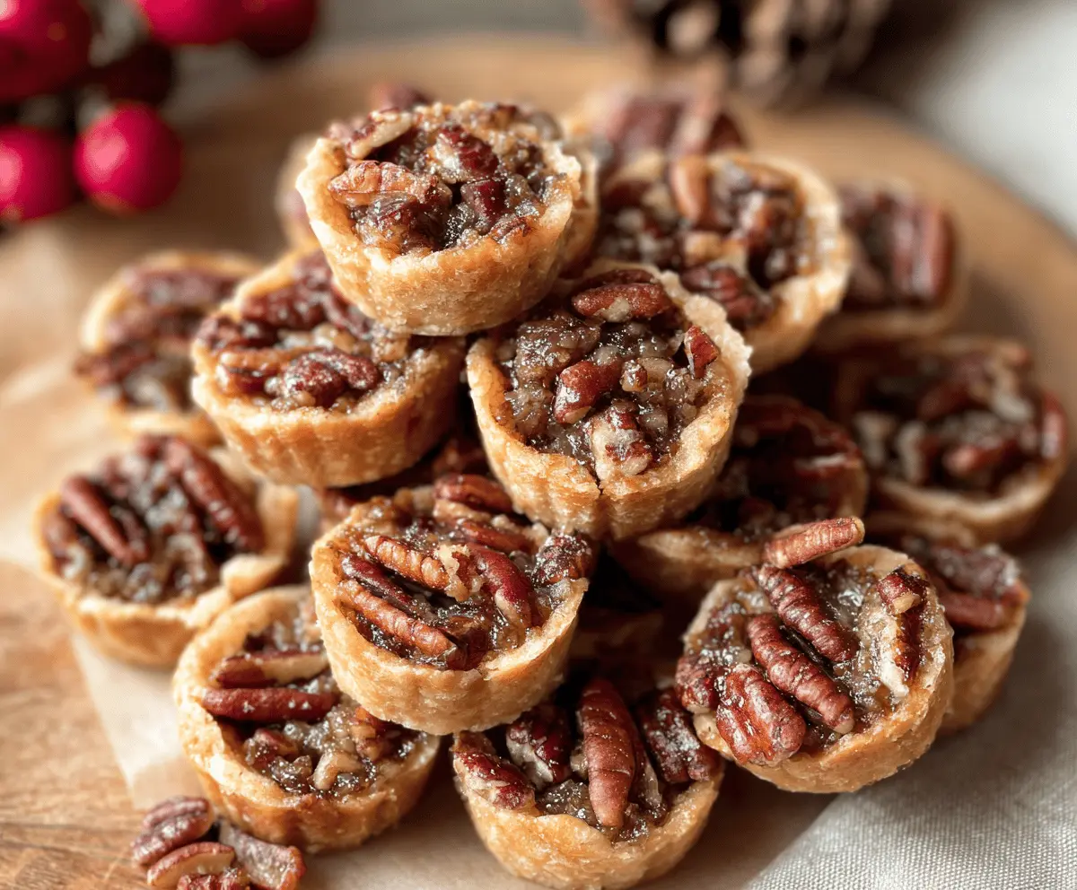 Delicious Pecan Pie Cookie Bites with golden crust, rich pecan filling, and drizzled caramel topping on a white plate.