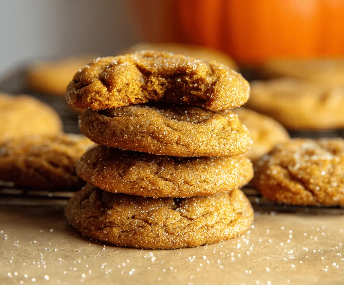 Delicious homemade Pumpkin Brown Sugar Cookies topped with cinnamon and sugar, perfect for fall dessert or holiday treats.
