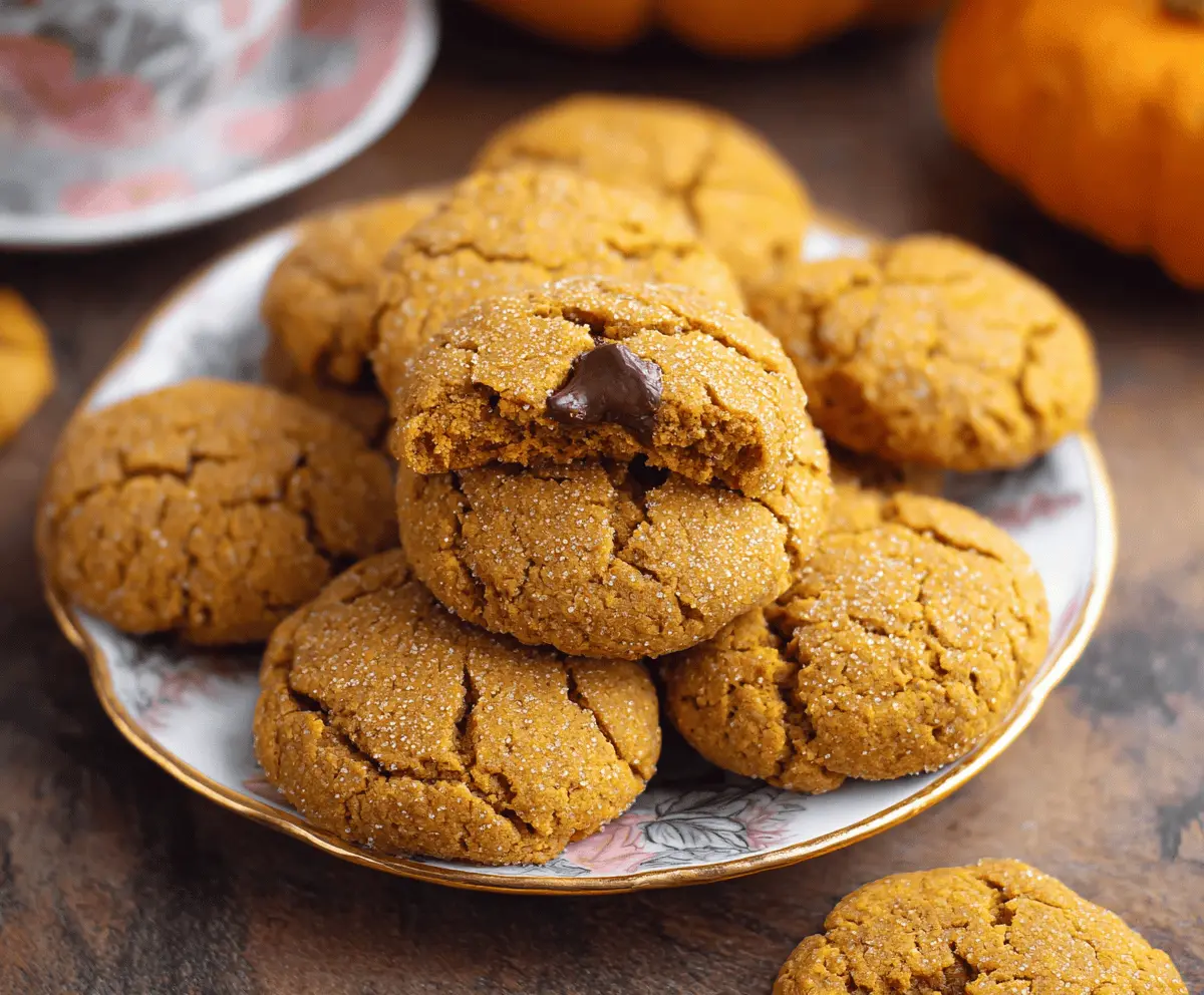 Delicious vegan pumpkin cookies topped with cinnamon and chocolate chips on a baking sheet, perfect for fall treats.