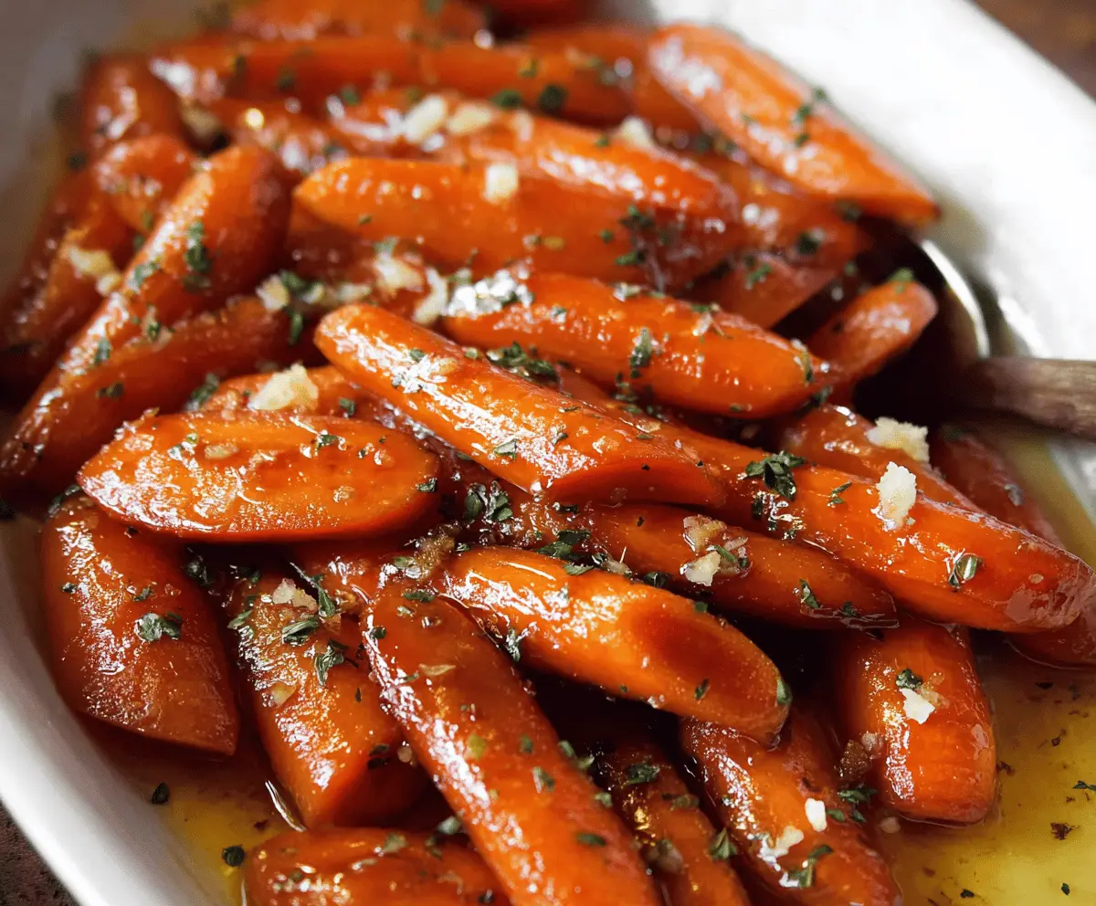 Creamy orange carrots glazed with rich brown sugar, garnished with fresh herbs for a sweet and savory side dish.