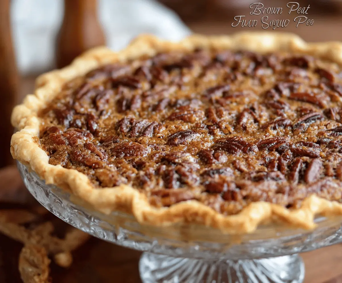 Delicious homemade Brown Sugar Pecan Pie topped with caramelized pecans and a flaky golden crust, perfect for dessert or special occasions.