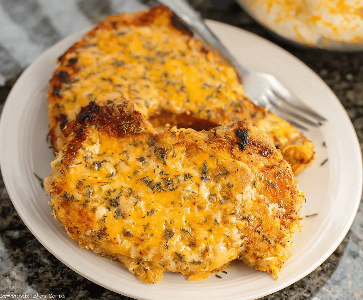 Juicy Cheddar Ranch Pork Chops cooked to perfection with a golden crust.