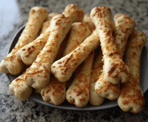 Delicious cheesy Halloween breadstick bones with gooey melted cheese and spooky presentation, perfect for a festive party appetizer.