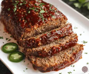 Juicy chipotle meatloaf topped with melted cheese and garnished with fresh herbs, served on a plate