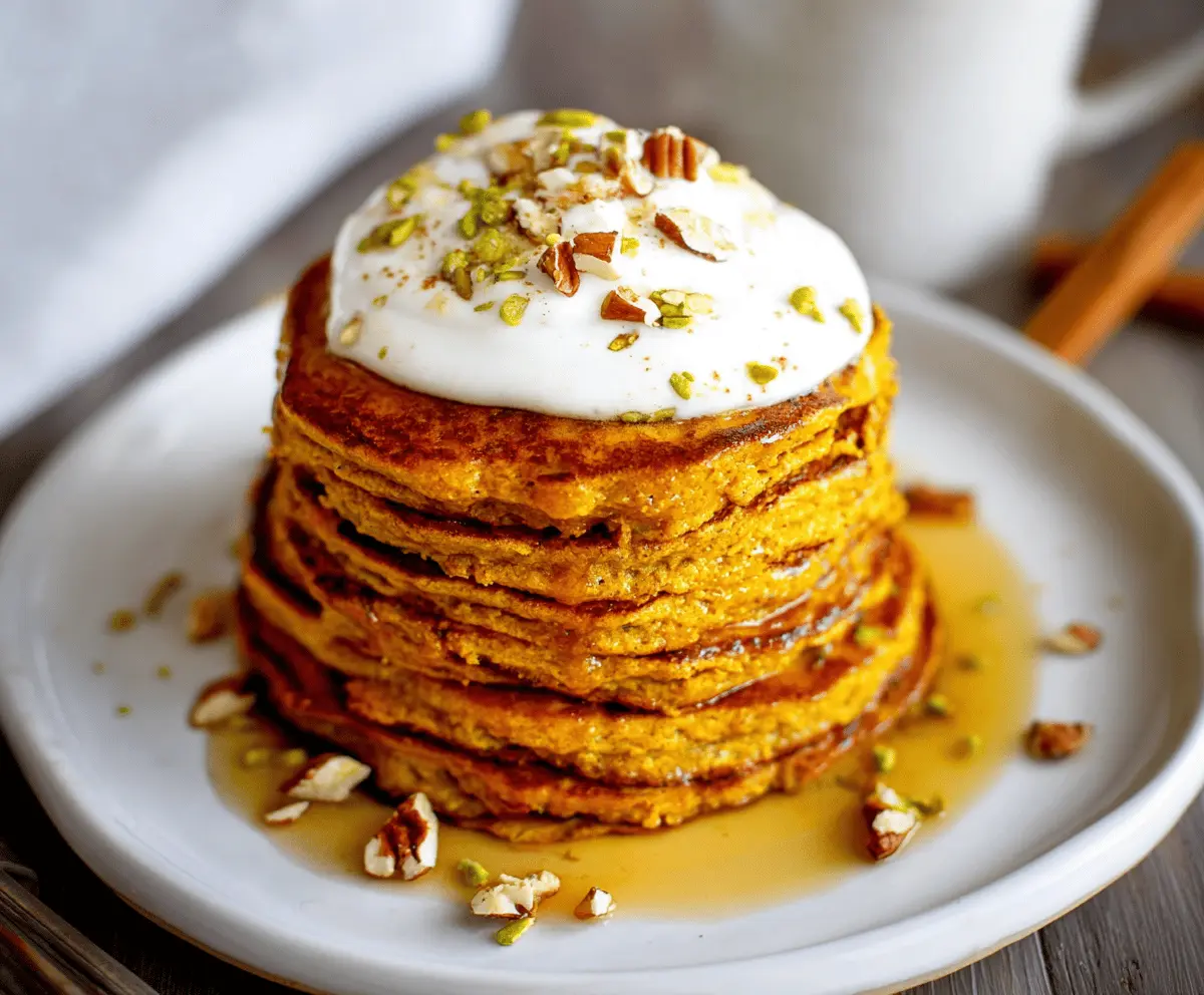 Delicious and fluffy healthy pumpkin pancakes topped with maple syrup and fresh cinnamon, perfect for a nutritious breakfast.