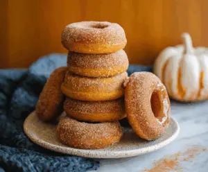 Delicious homemade pumpkin spice donuts topped with cinnamon sugar, perfect for fall treats and festive celebrations.