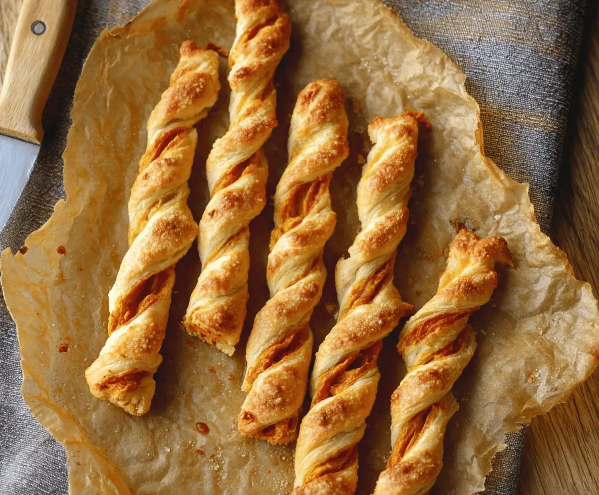 Golden Pumpkin Twists fresh out of the oven on a baking tray, perfect for fall-inspired snacks or appetizers.