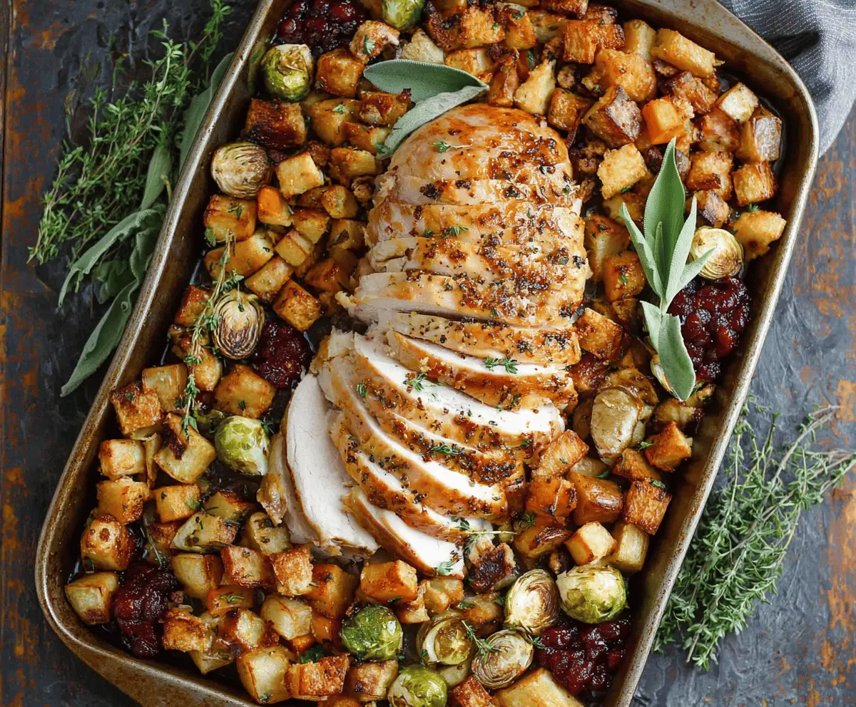 Delicious Sheet Pan Turkey Dinner with vegetables and herbs for a quick, healthy meal