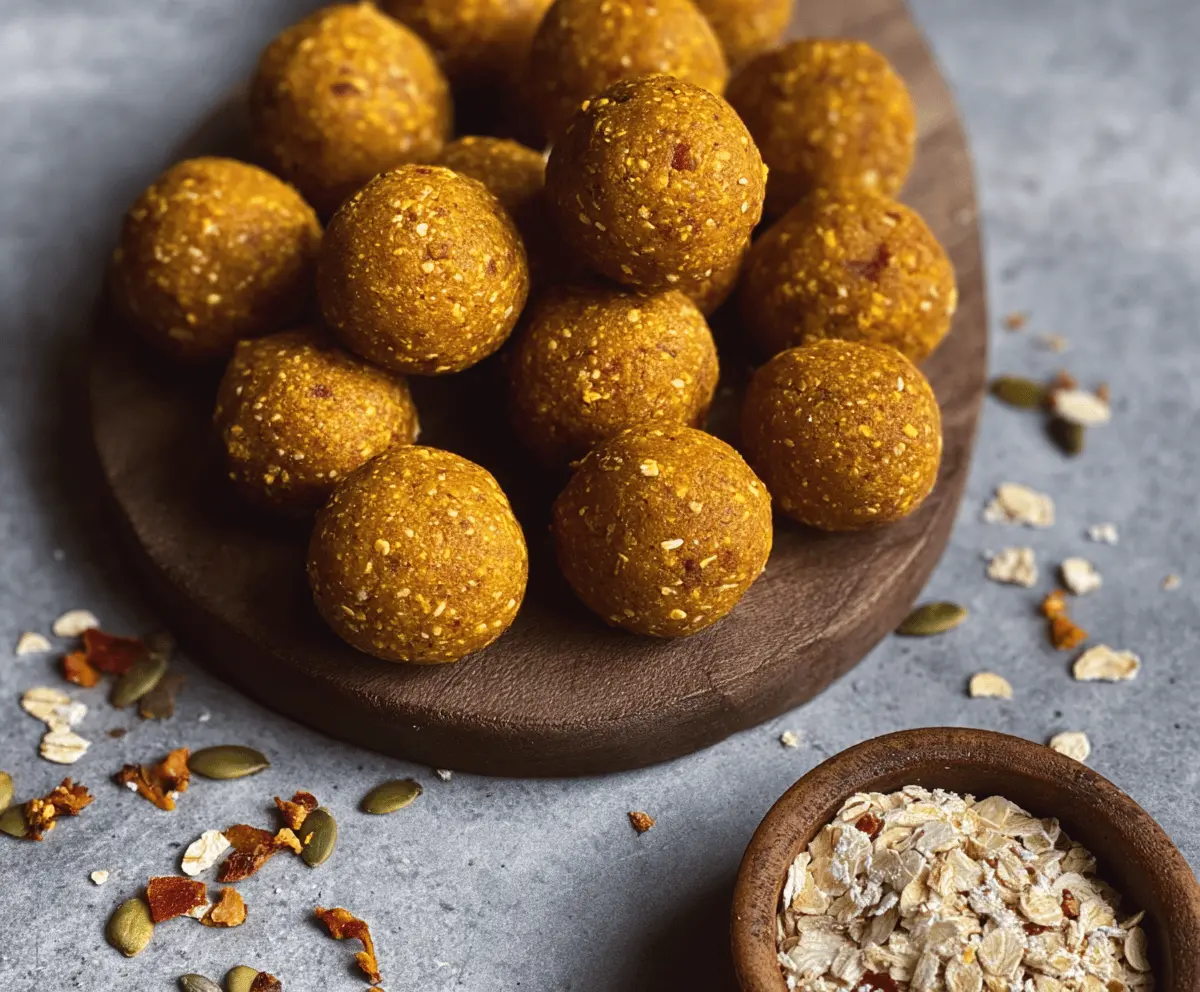 Vegan Pumpkin Protein Balls made with oats, pumpkin puree, and chia seeds, a healthy and delicious plant-based snack
