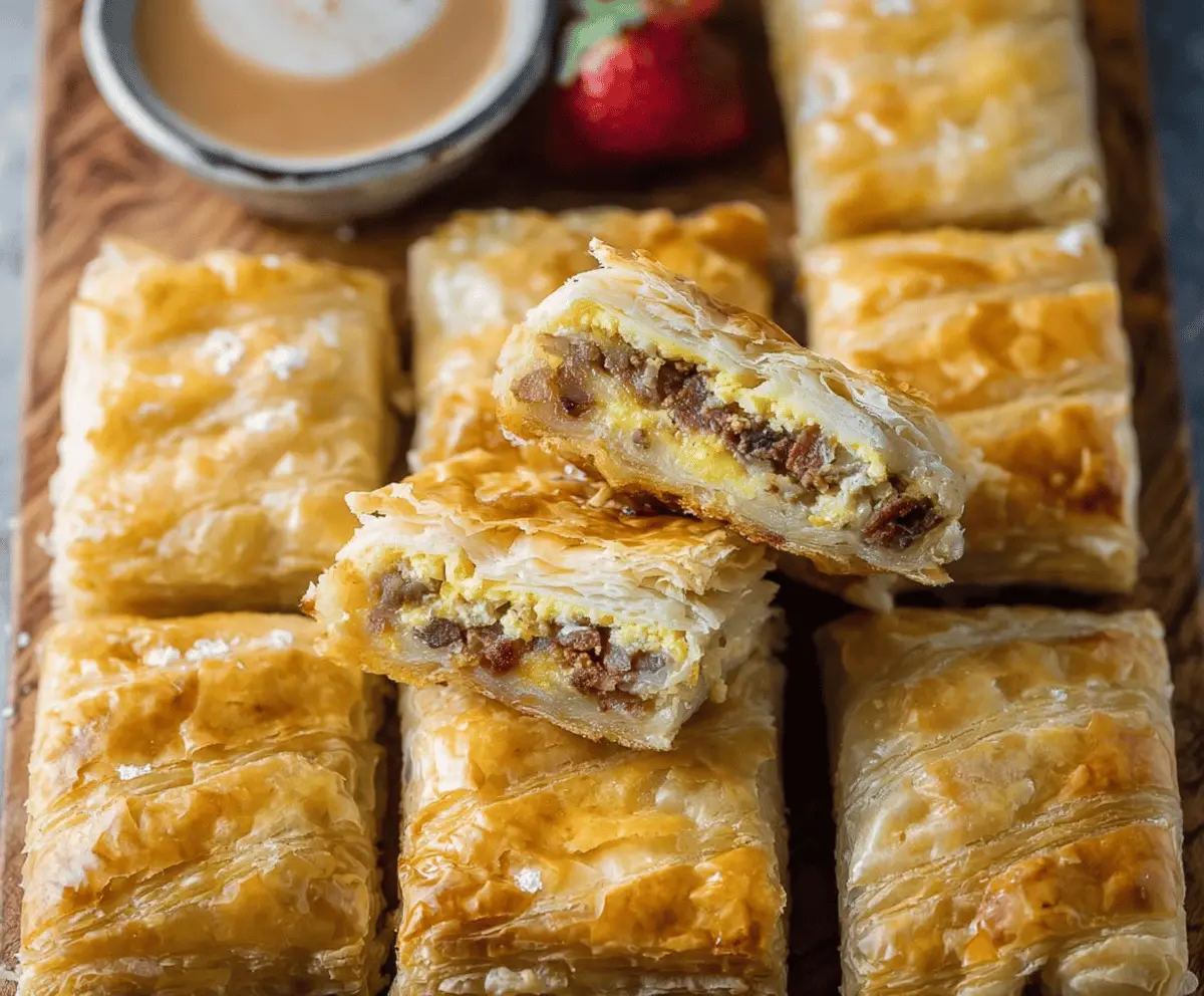 Golden Breakfast Stuffed Puff Pastry Bars filled with cheese and vegetables, perfect for a delicious morning meal.