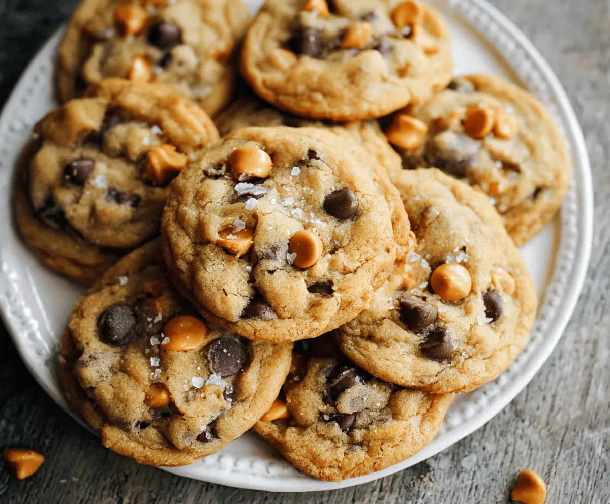 Delicious homemade butterscotch chocolate chip cookies fresh out of the oven.