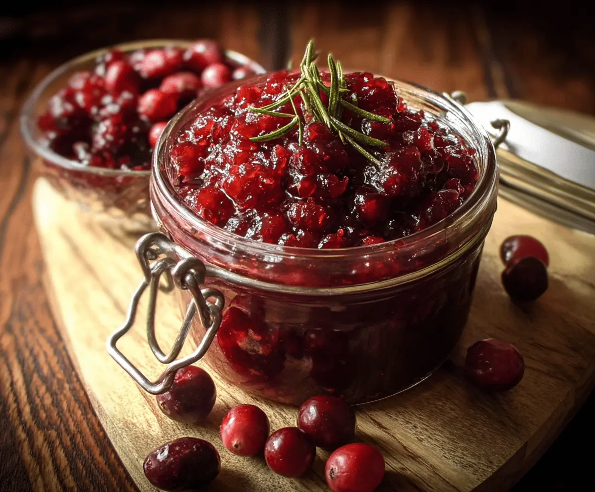Fresh Cranberry Chutney served in a bowl, showcasing vibrant red berries and spices.