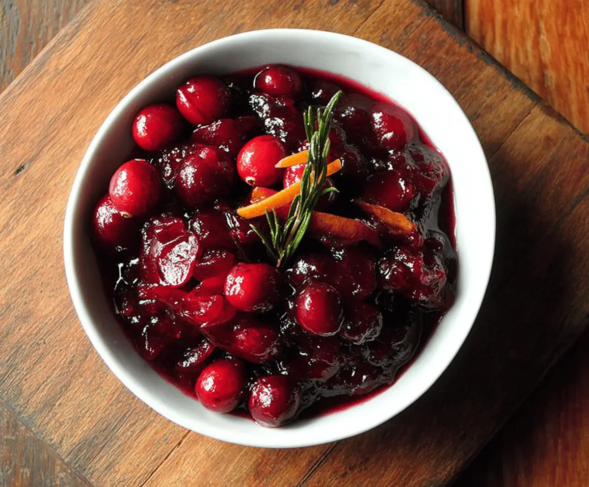 Delicious cranberry red wine sauce served over roasted meats for a festive holiday dinner.