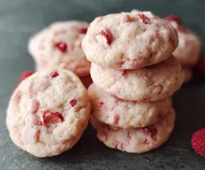 Delicious fluffy strawberry and raspberry cookies on a plate, perfect for dessert.