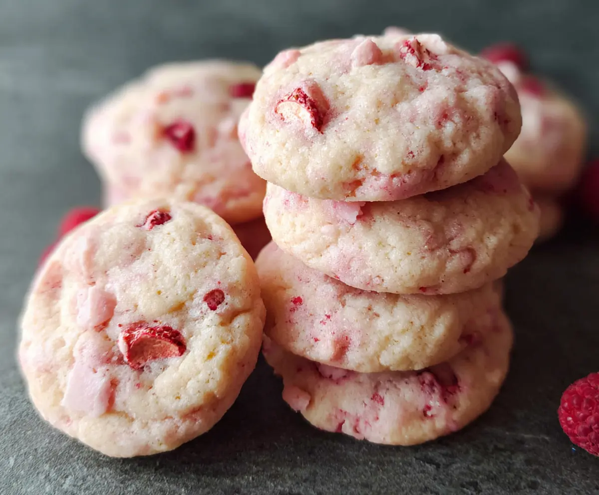 Delicious fluffy strawberry and raspberry cookies on a plate, perfect for dessert.