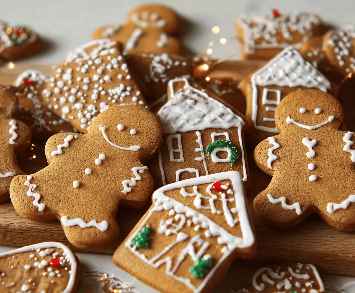 Delicious gingerbread biscuits decorated with icing, perfect for holiday treats.