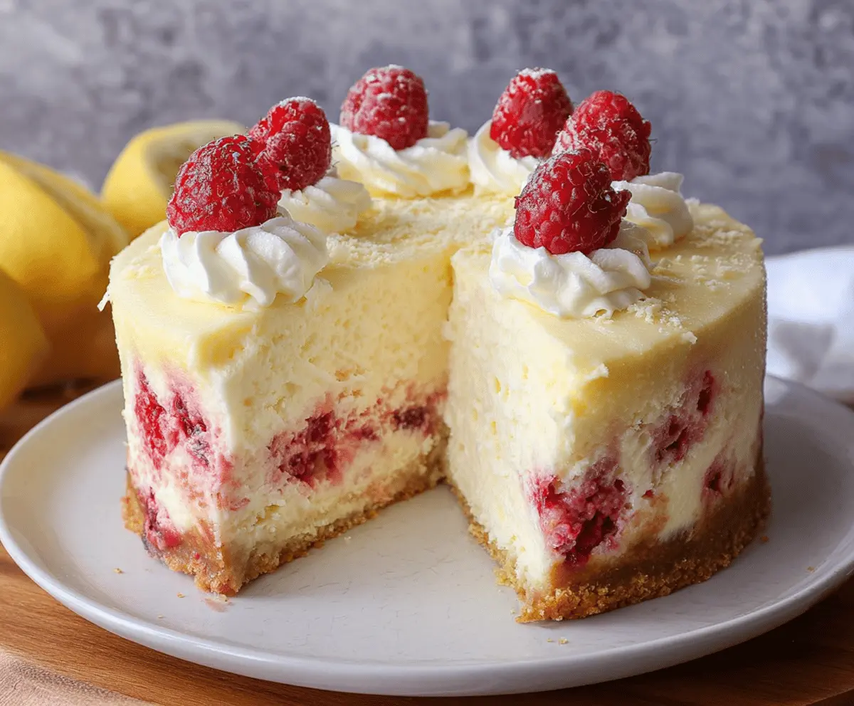 Delicious Lemon Raspberry Cream Cheesecake with fresh fruit and creamy filling