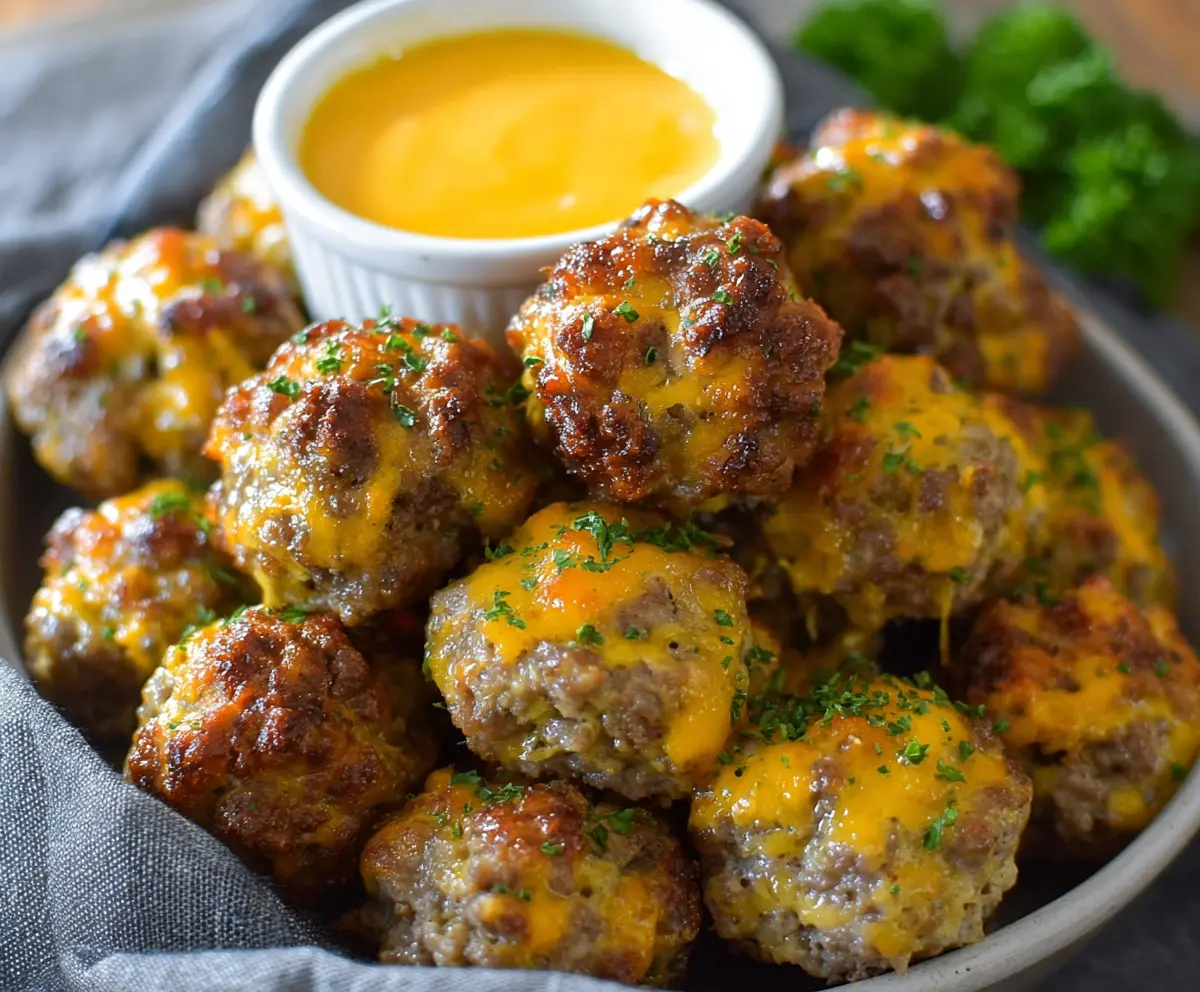 Delicious sausage cheese balls ready to serve as a savory appetizer.